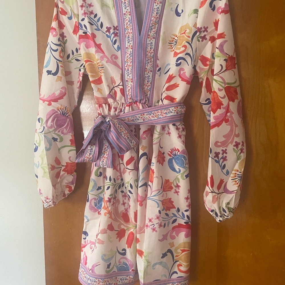 Floral Long Sleeve Dress with Belt